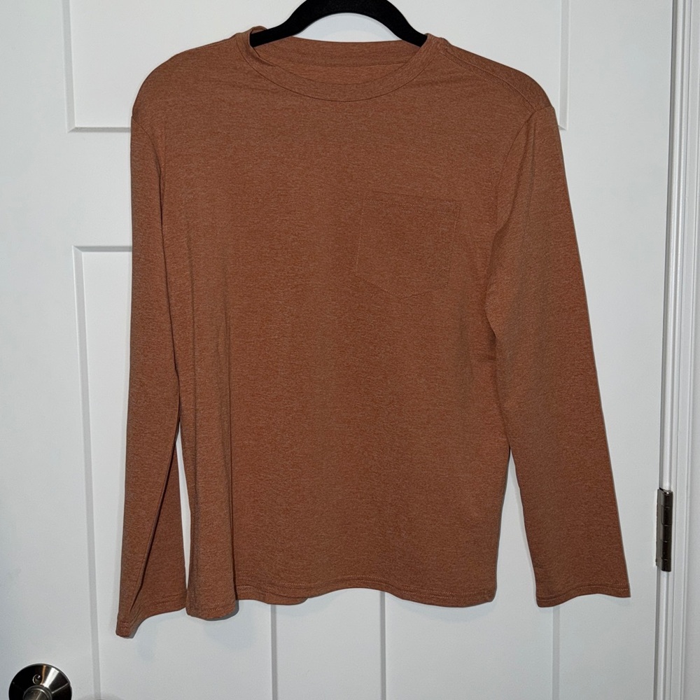 NWOT 01.Algo Heathered Burnt Orange Long Sleeve Pocket Active Tee - 12/14